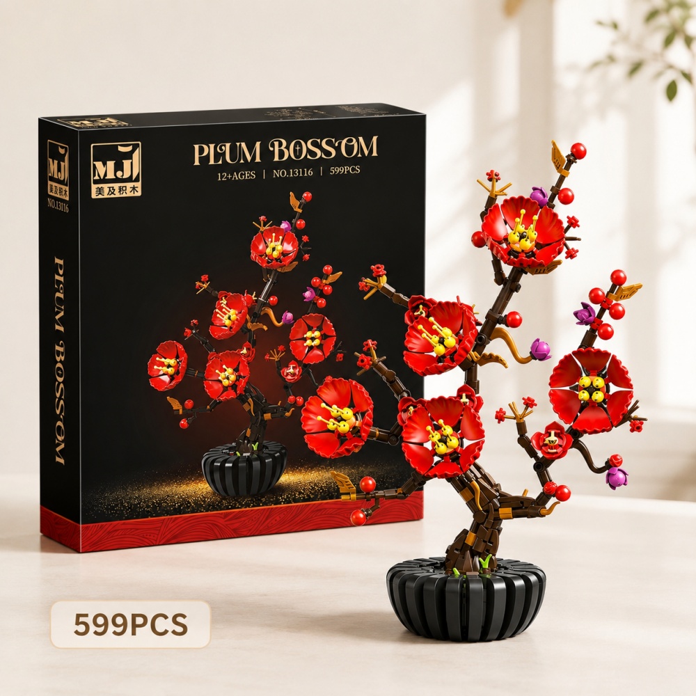 Bonsai Garden Lego - 매화 분재 빌딩 블록, 599개 꽃다발