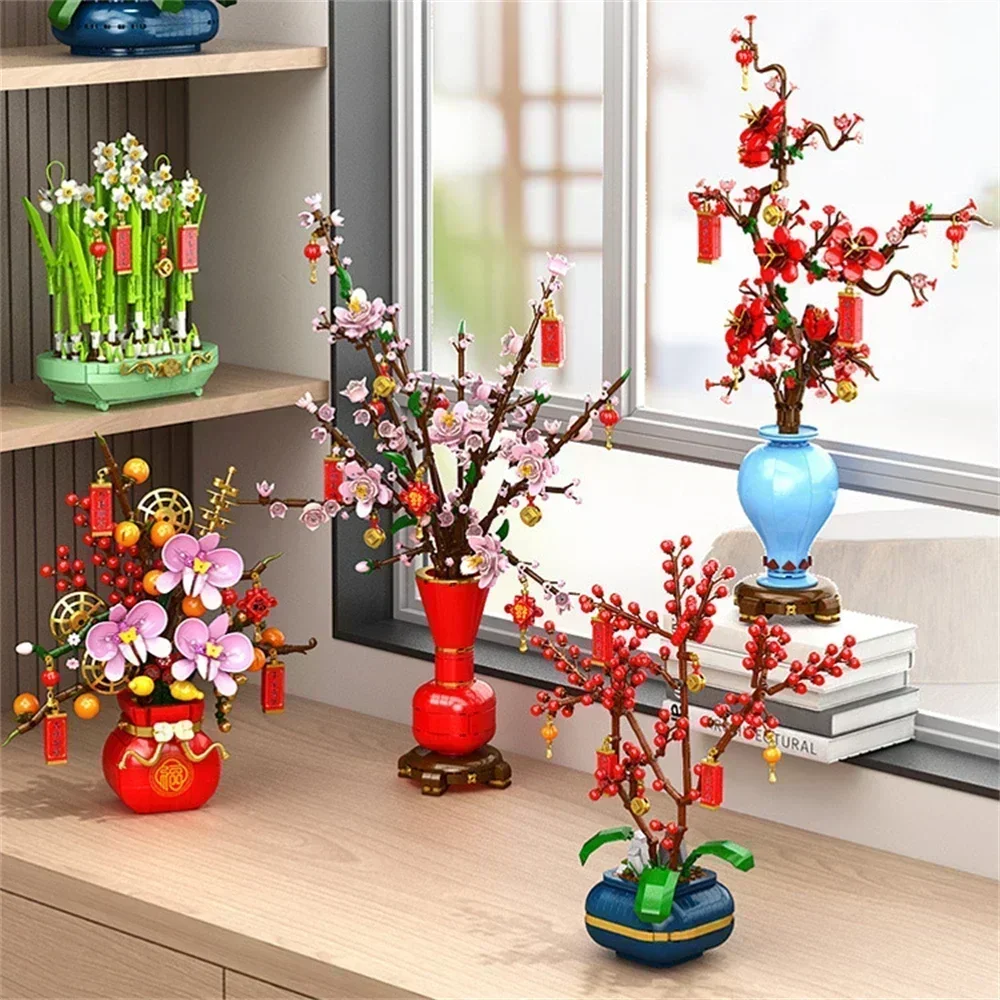 창조적 인 도시 꽃다발, 복숭아 꽃, 수선화, 분재,  - Bonsai Garden Lego 리뷰 및 가격